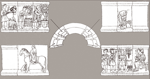 Ricostruzione grafica dell'imbotte della Porta dei Mesi (1987), da A. Andreotti, Il Maestro dei Mesi, Padova 1987